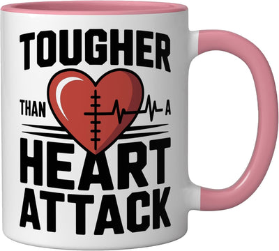 Taza cerámica para sobreviviente de ataque al corazón rosa/blanca