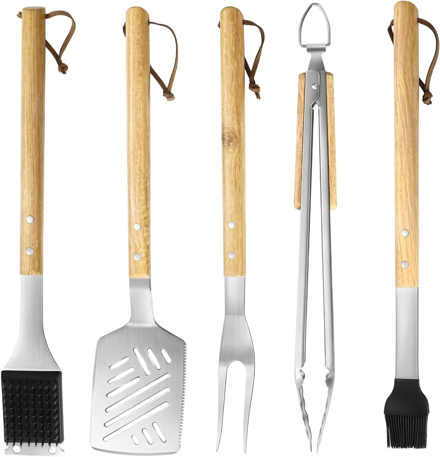 Set 5 Herramientas Barbacoa Acero Inox Espátula Tenedor