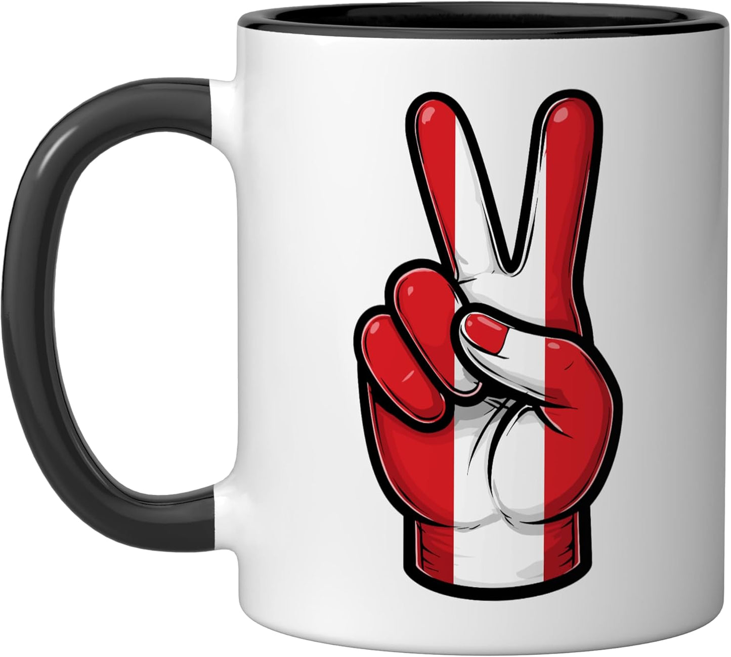Taza cerámica bandera del Perú con símbolo de paz negro/blanco