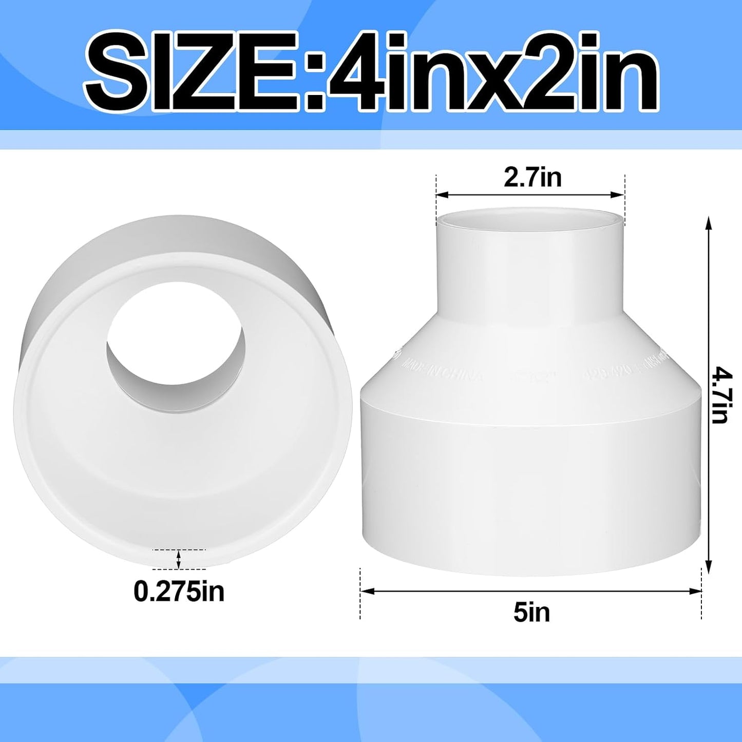 Adaptador PVC 4x2 pulg 4uds enchufe zócalo Dwv