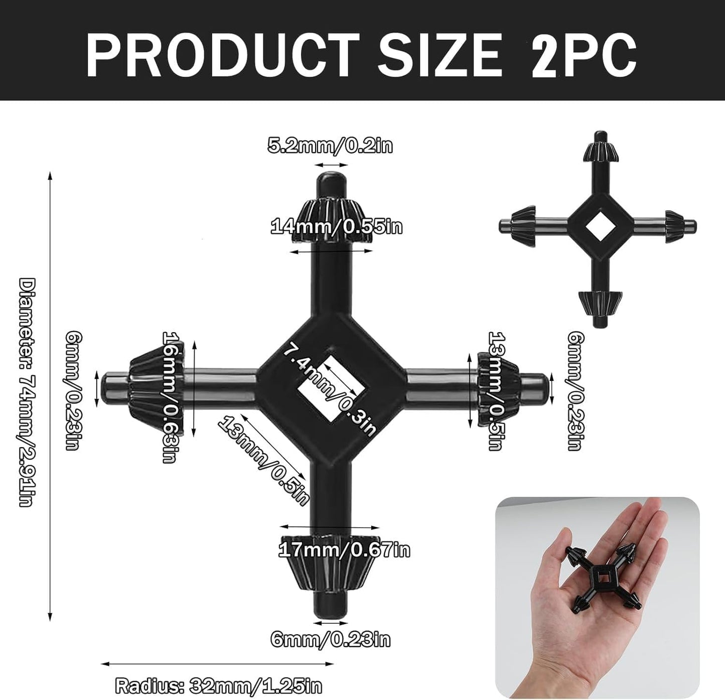 Llave universal 4en1 acero negro 1/4-5/8pulg set 2