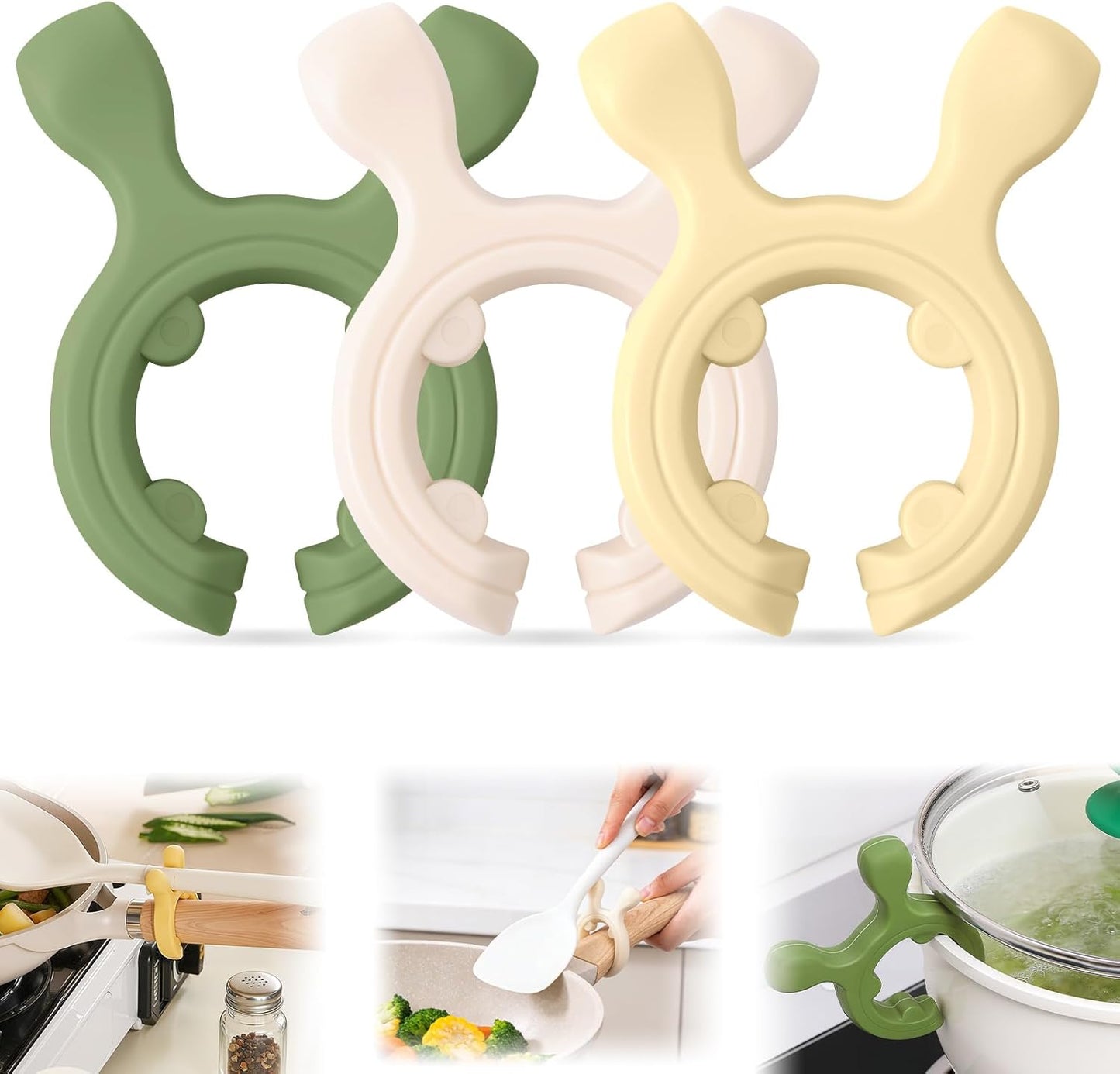 3 Espátulas Silicona con Tapa Olla y Soporte Antiderrap