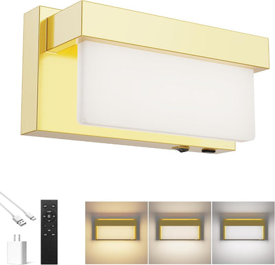 Aplique pared batería dorado LED 8pulg acrílico 3CCT