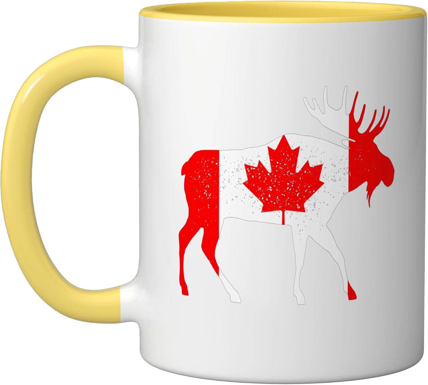 Taza cerámica moose canadiense con bandera de Canadá amarillo/blanco