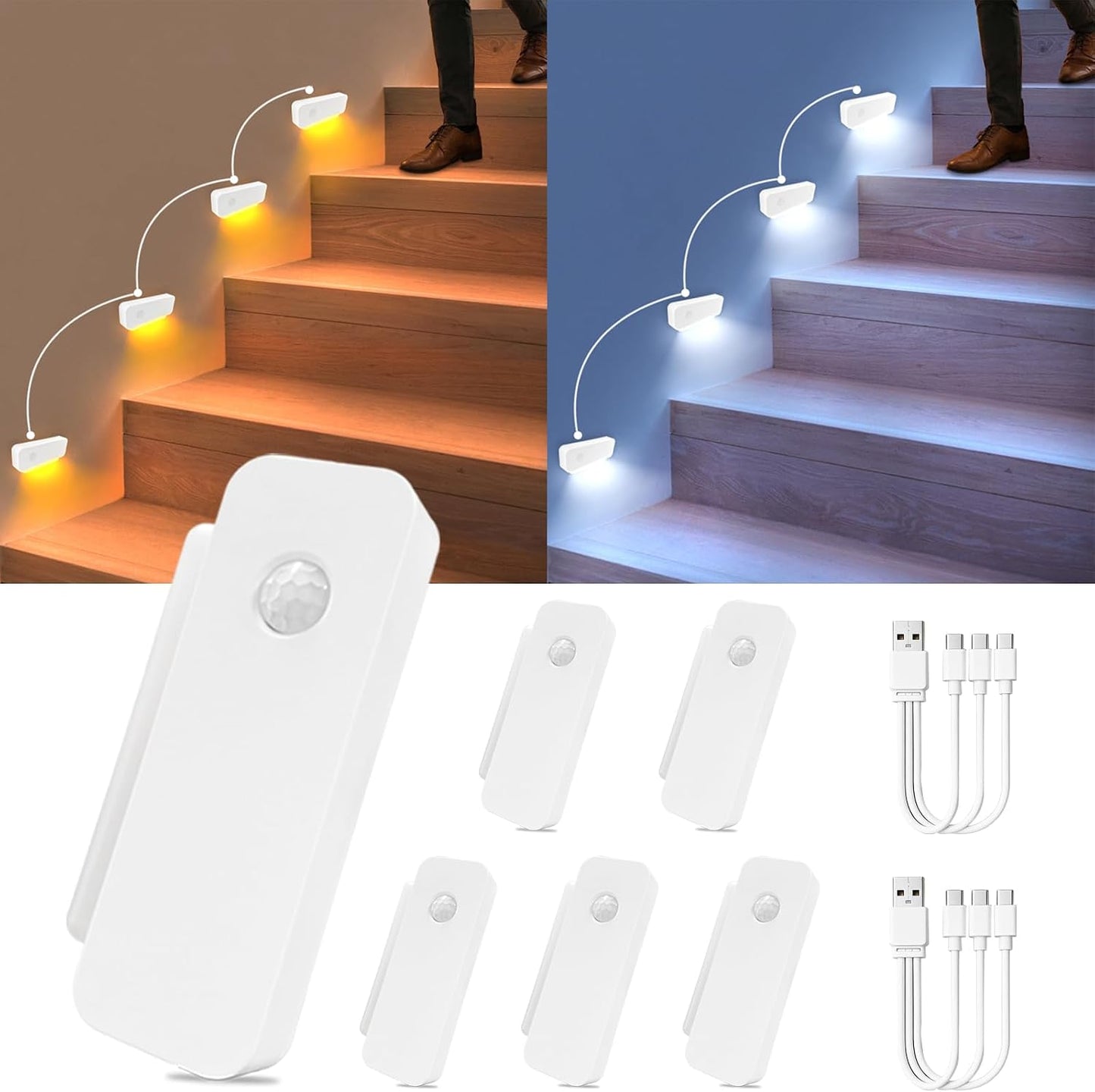 Luz nocturna sensor movimiento recargable para escaleras pasillos