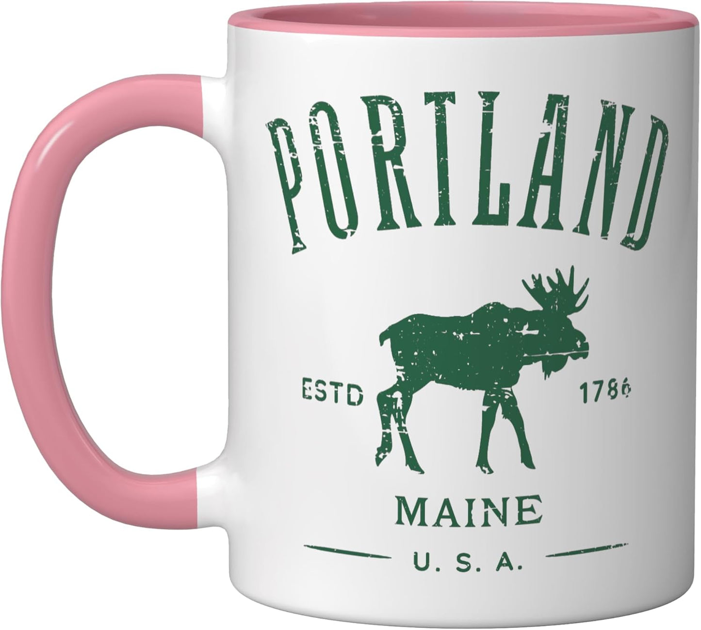 Taza cerámica souvenir Portland Moose Rosa/Blanco