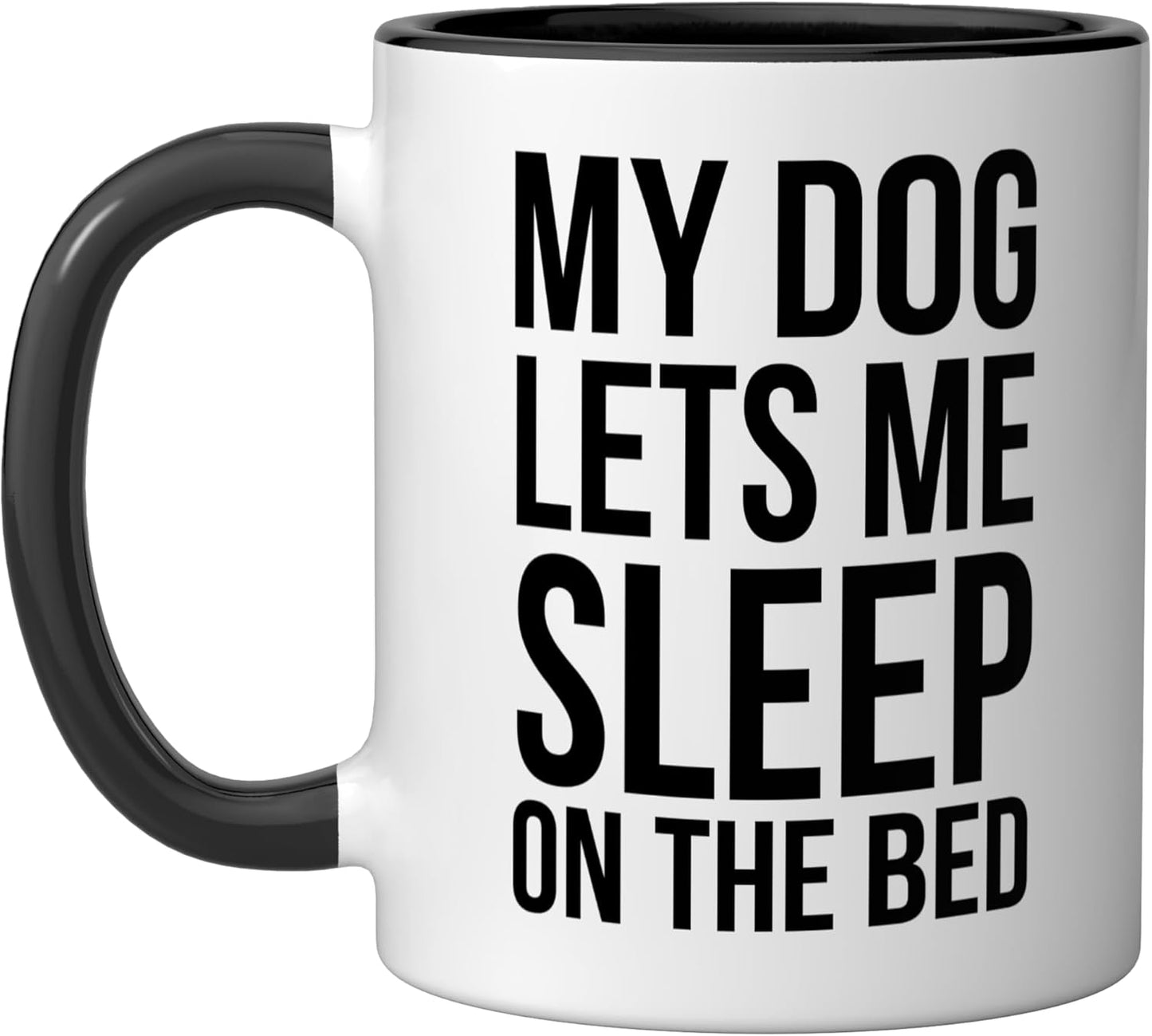 Taza cerámica para dueño de perro divertida con perro que deja dormir en la cama