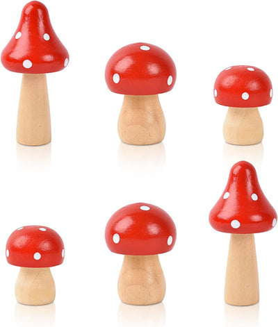 Figuras hongos madera 6 pzas decoración jardín en miniatura