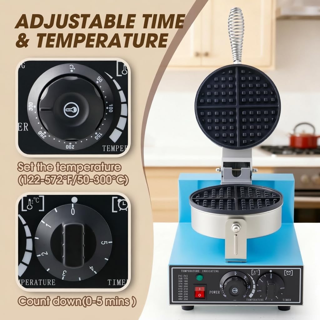 Máquina gofres profesional 1200W acero inox antiadherente