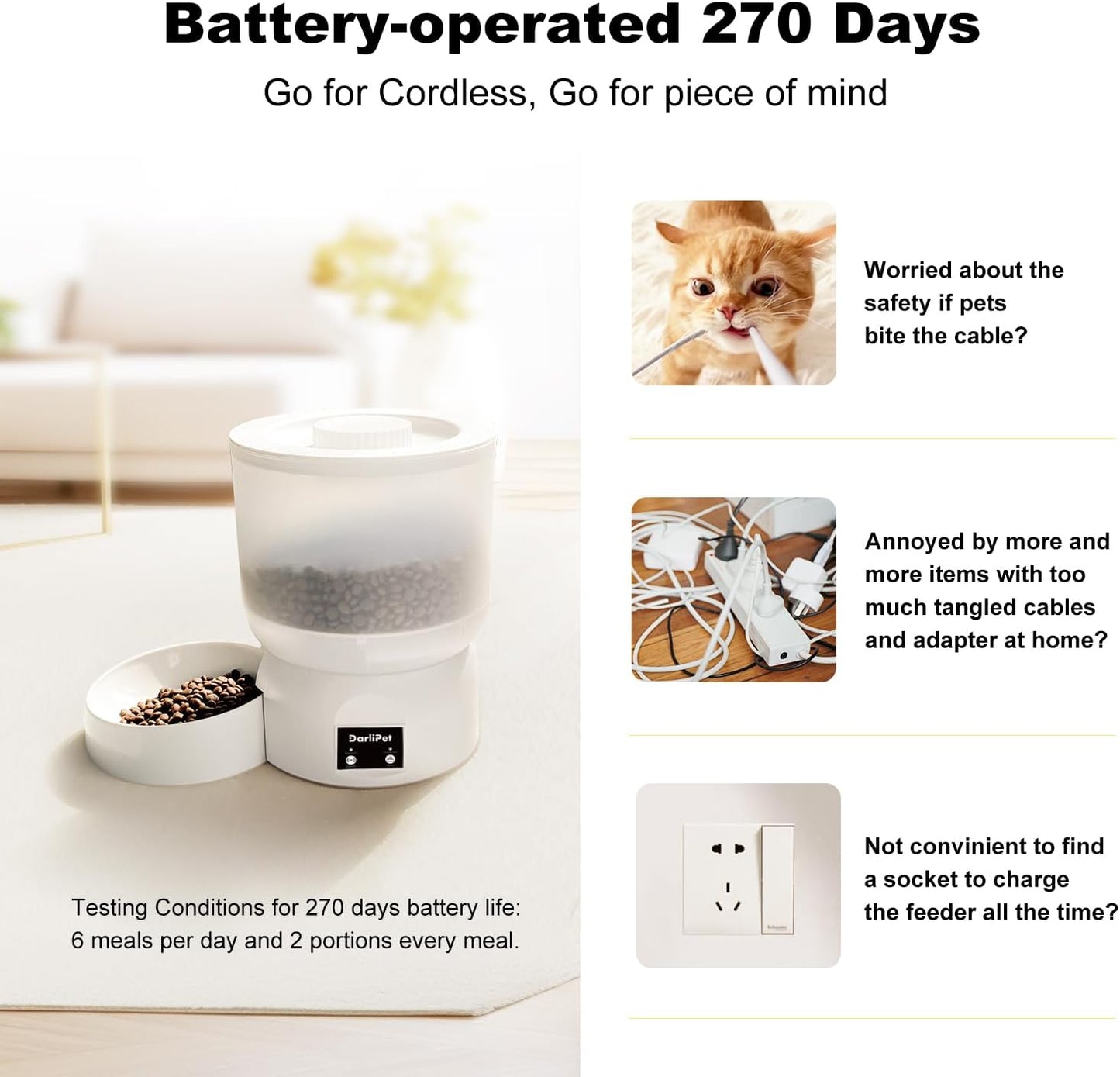 Comedero automático gatos batería 270 días recargable modo lento