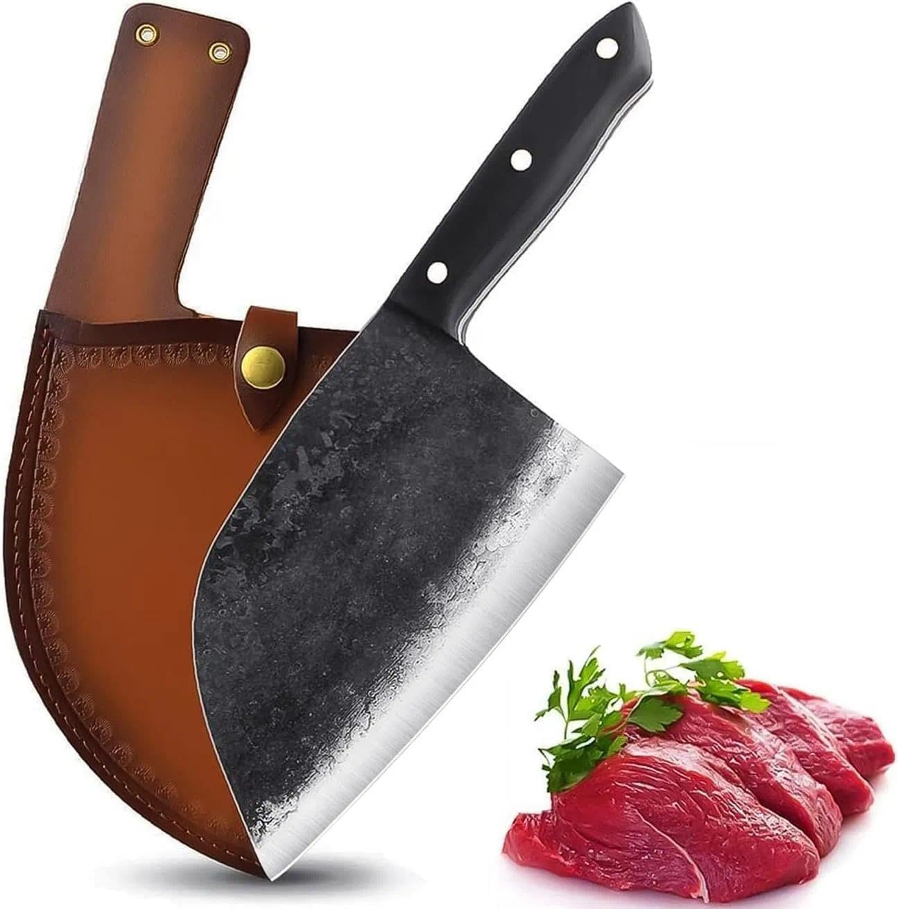 Cuchillo de cocina serbio Dream Reach con funda de cuero y tijeras pesadas doradas