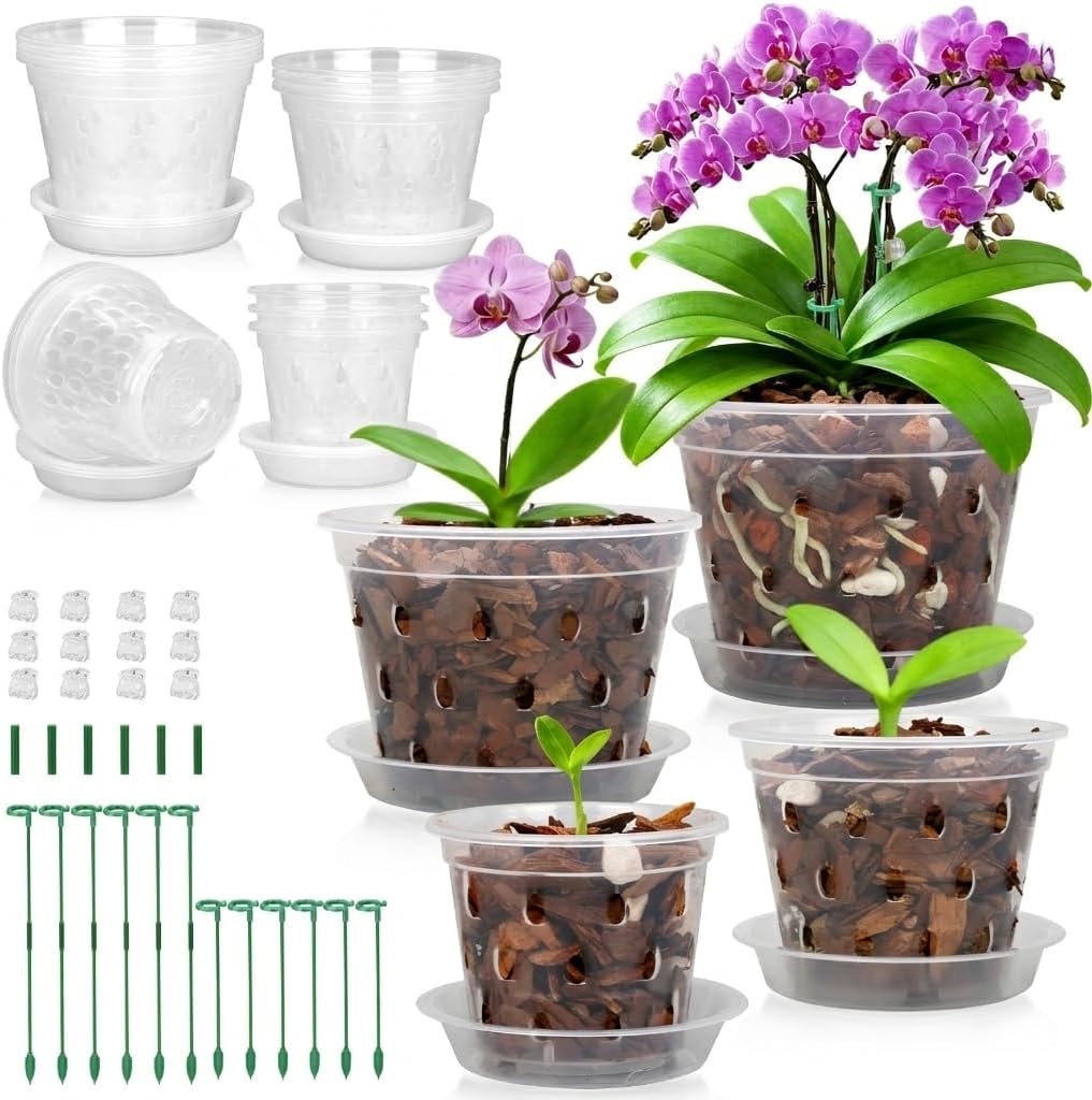 Maceta plástico orquídea 3-6pulg set 12 con platillo y estacas