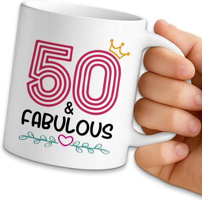 Taza de café para cumpleaños 50 años 11 oz cerámica doble cara regalo vintage
