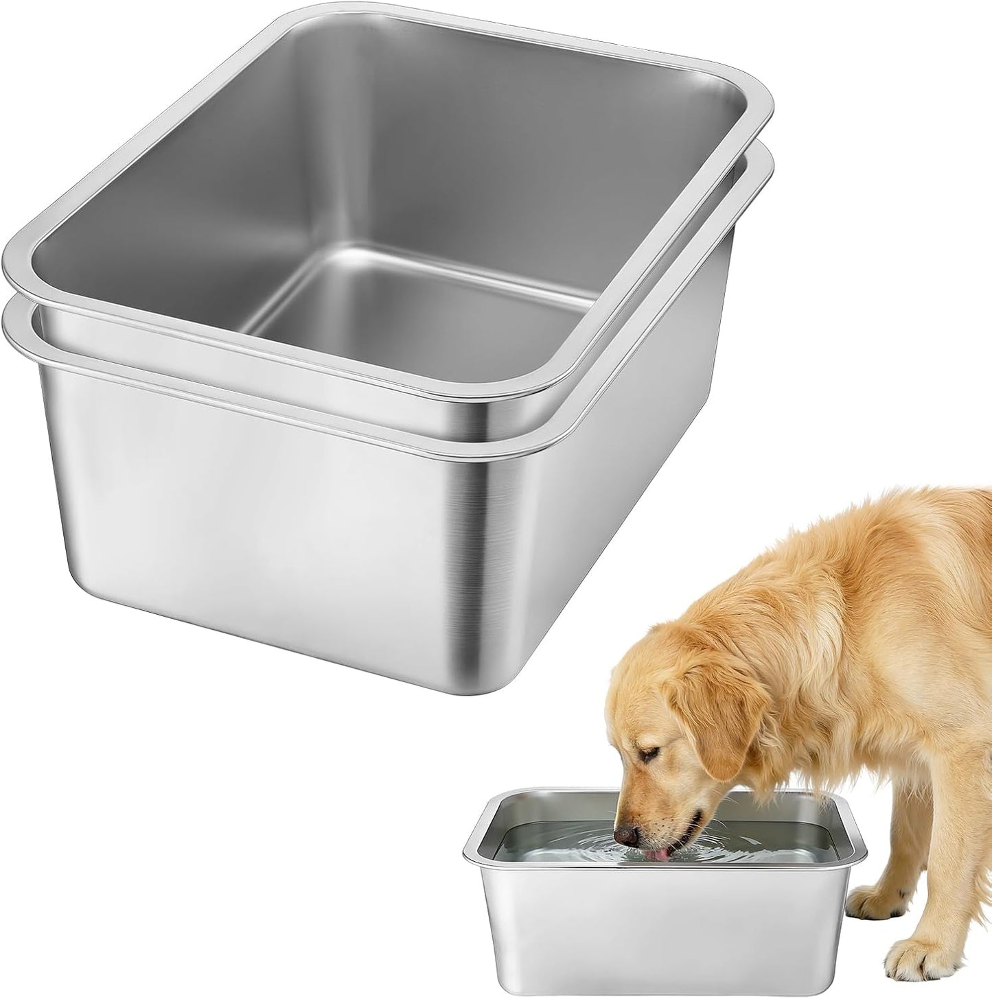2 Cuencos Agua 4gal Acero Inox Duradero para Perros