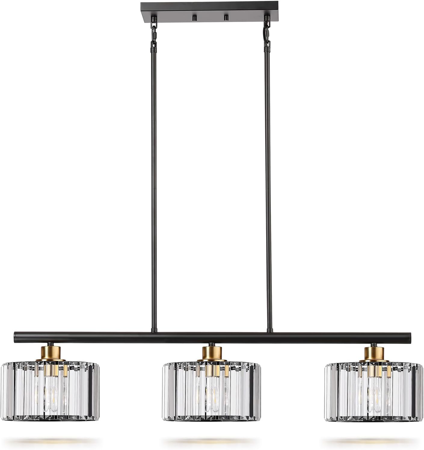 Lámpara colgante isla cocina 3 luces cristal negro dorado ajustable