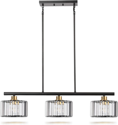 Lámpara colgante isla cocina 3 luces cristal negro dorado ajustable