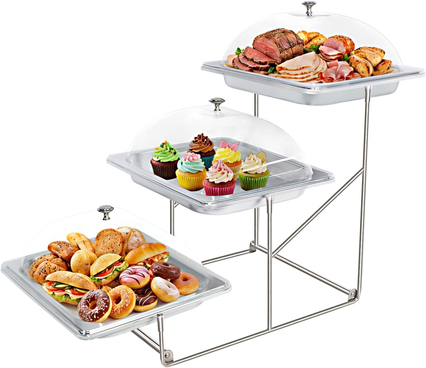 Bandejas servir 3 niveles tapa acero inox para catering