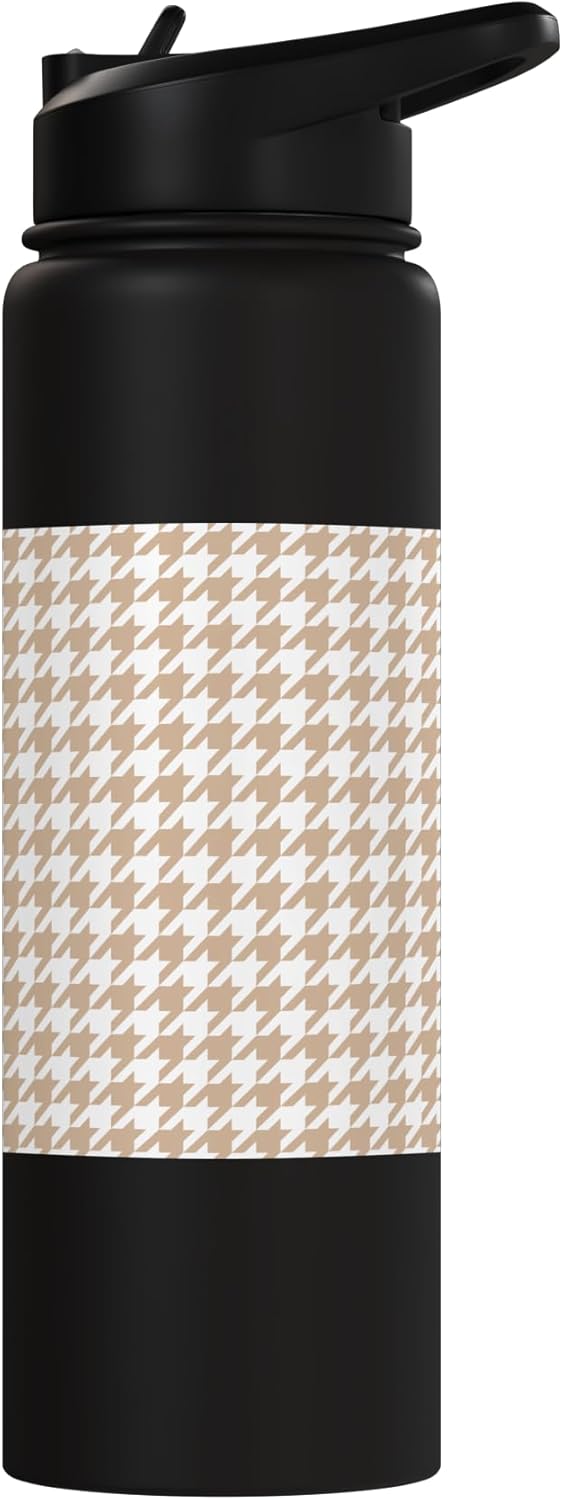 Botella de agua acero inoxidable con estampado houndstooth camel y blanco