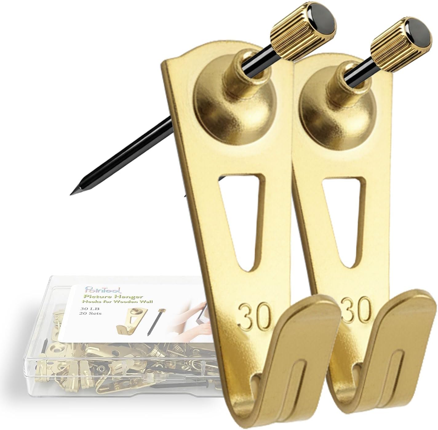 Ganchos colgar fotos extragruesos 30lb para yeso 20uds dorado