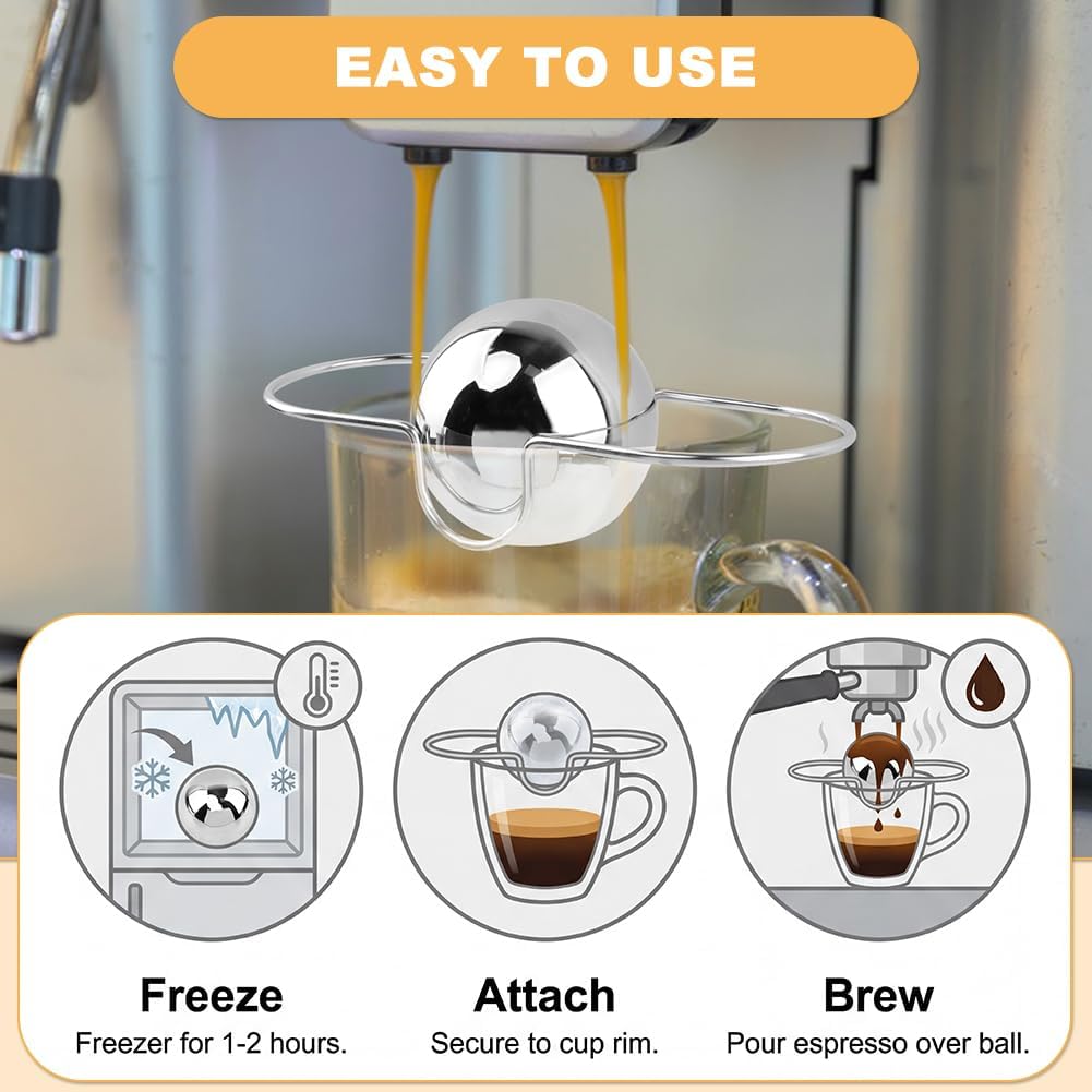 Paquete de 2 bolas de café expreso congelado de acero inoxidable