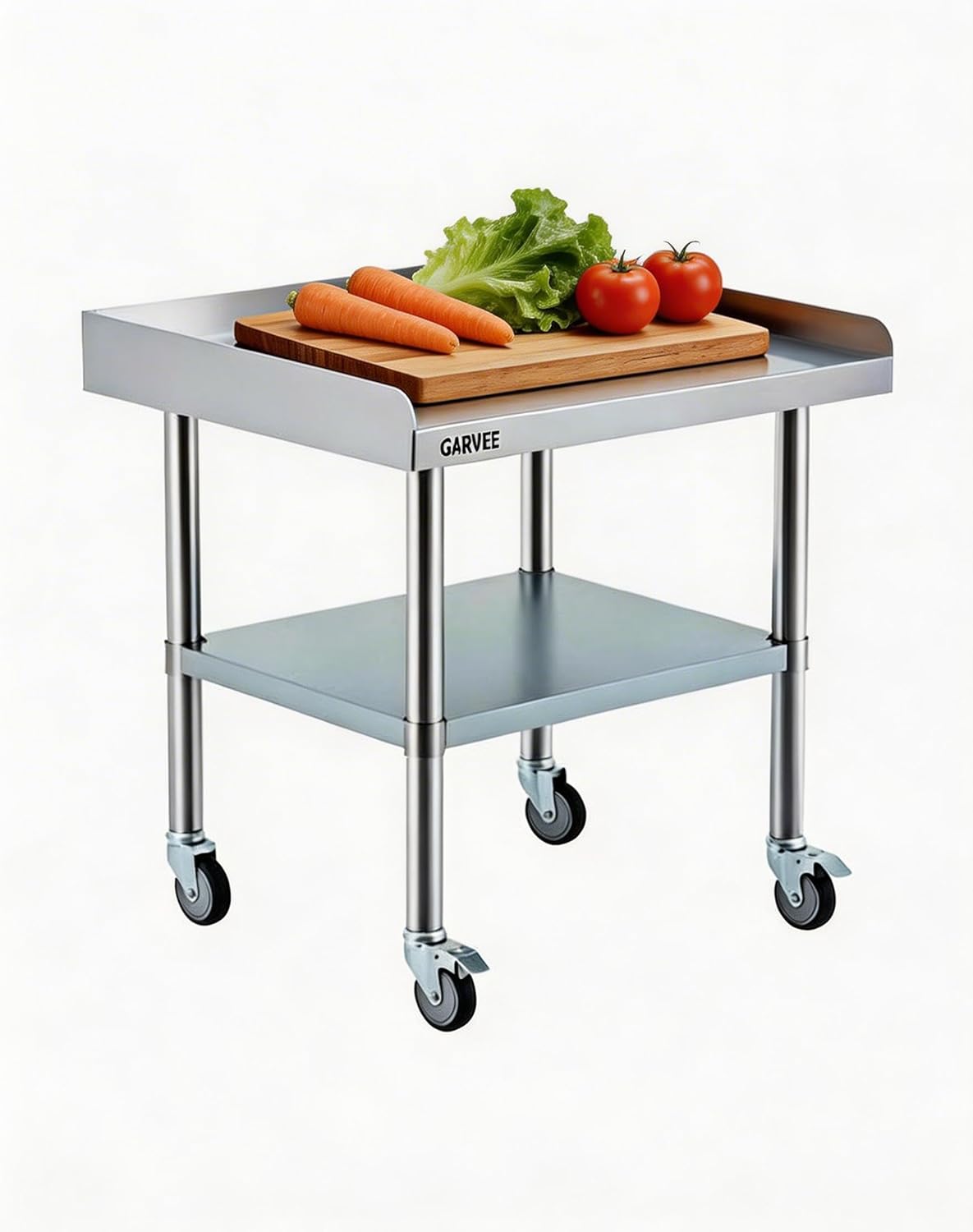 Mesa acero inox 24x36pulg con ruedas y respaldo