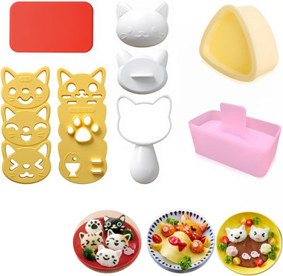 Juego 10 Pzas Moldes Bolas Arroz Gato y Premsa Musubi