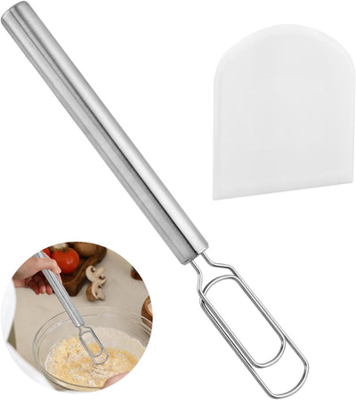 Batidor de masa danesa con raspador de acero inoxidable para masa madre