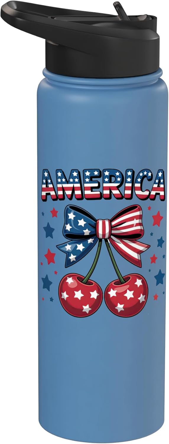 Botella de agua aislada americana con cinta roja y estrellas