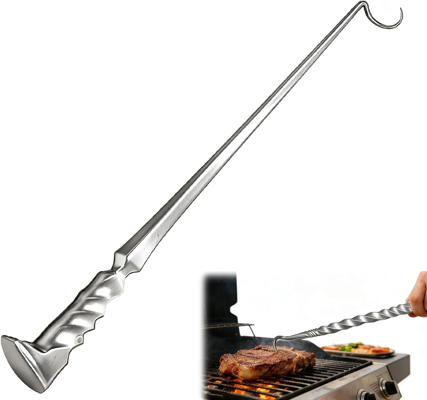 Aleta de acero inoxidable con gancho para carne y barbacoa