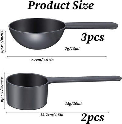 Cuchara medidora de plástico negro para café, té, azúcar y especias, paquete de 5