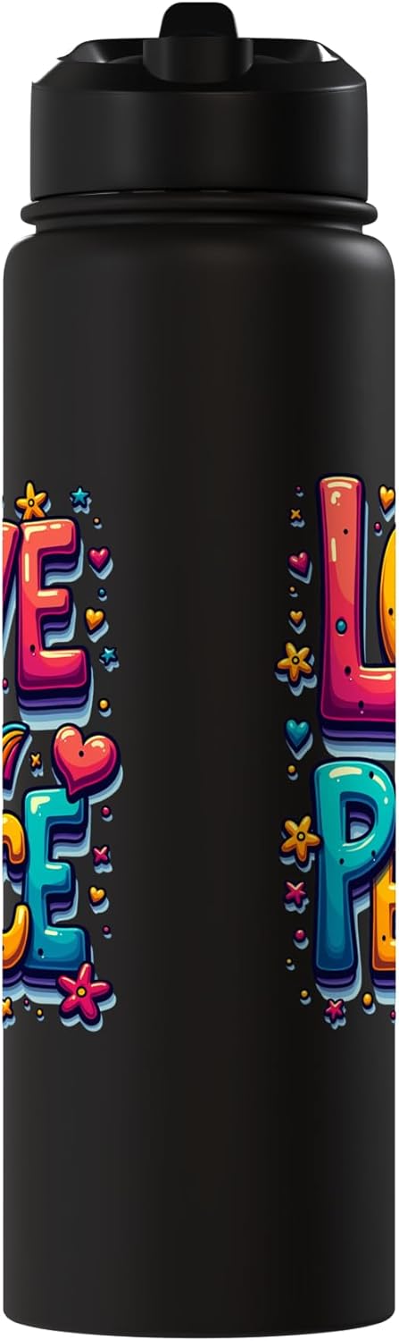 Botella de agua aislada retro flower power groovy love peace hippie