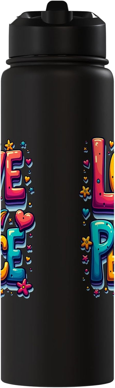 Botella de agua aislada retro flower power groovy love peace hippie