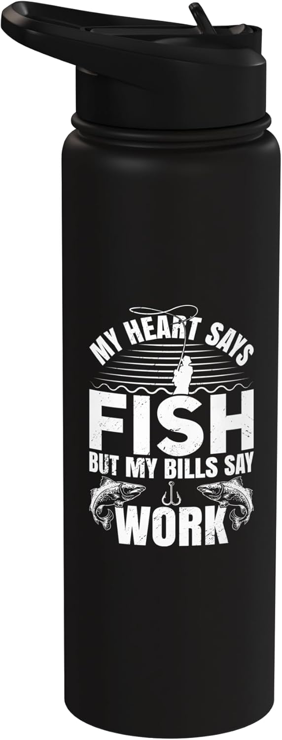 Botella de agua aislada de acero inoxidable con meme de pescador