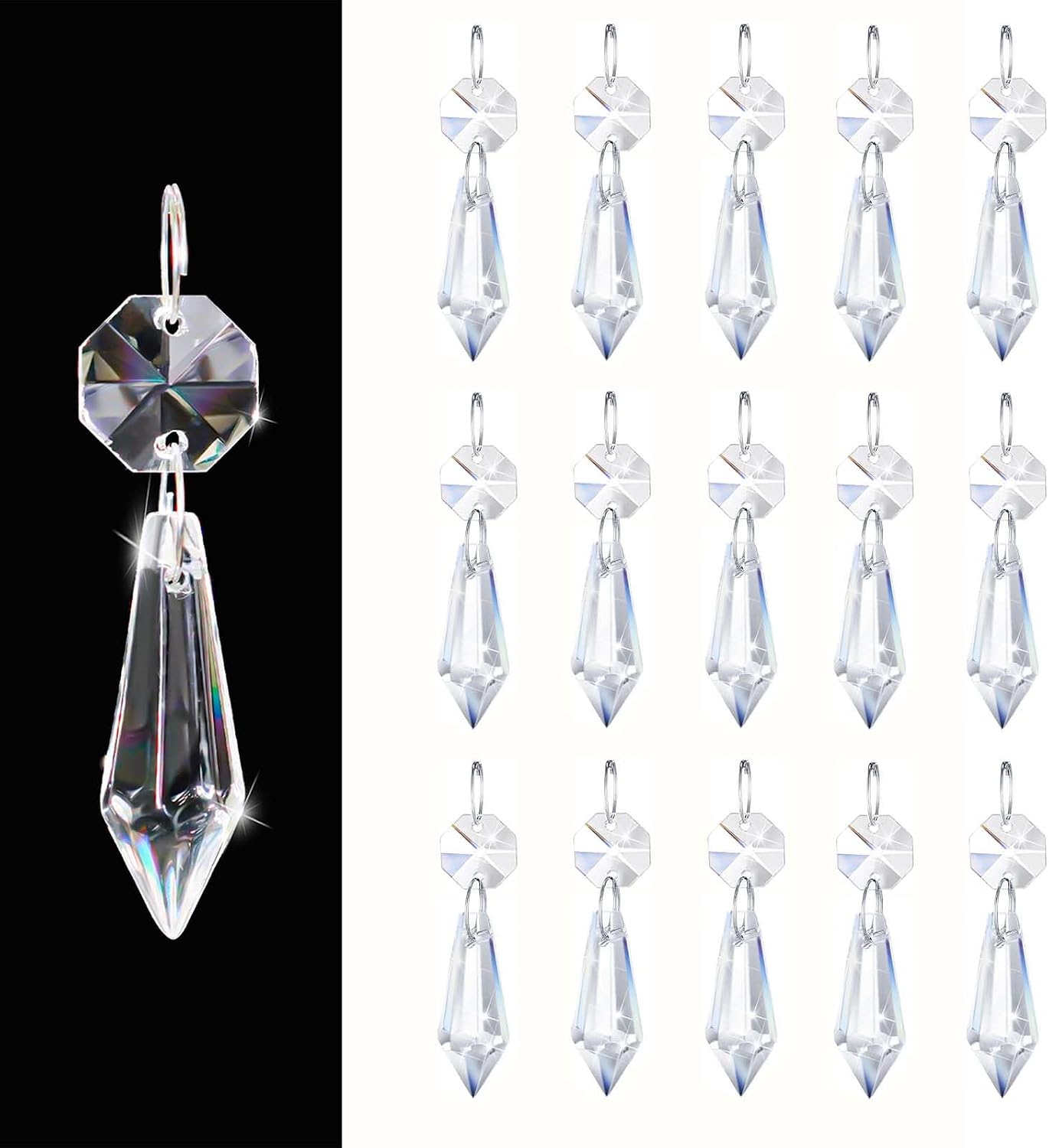 Gotas cristal transparente 2.4pulg colgantes para candelabros