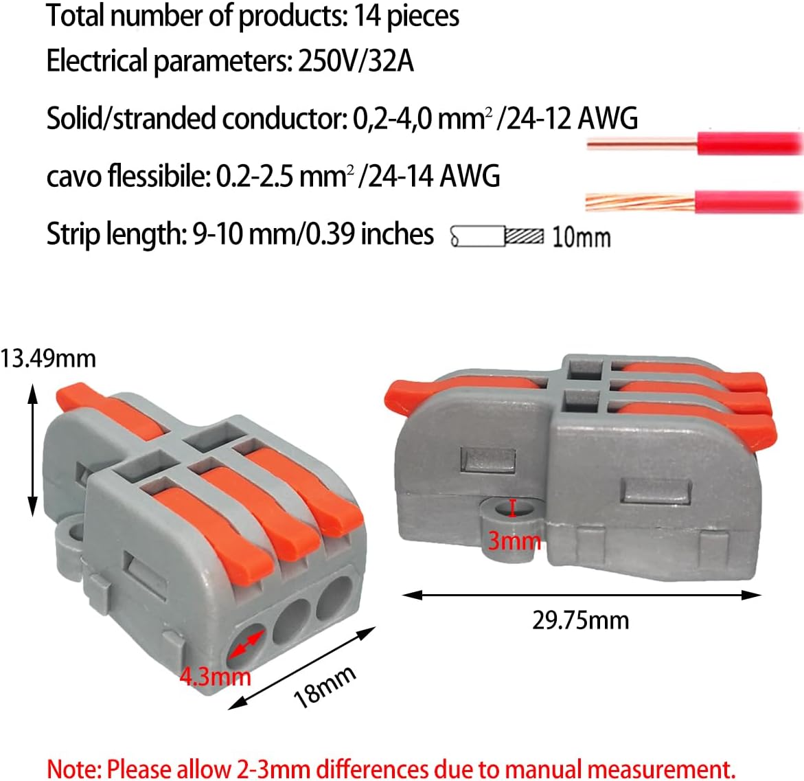 Conector de alambre compacto 1pulg 14 pzas con tornillos