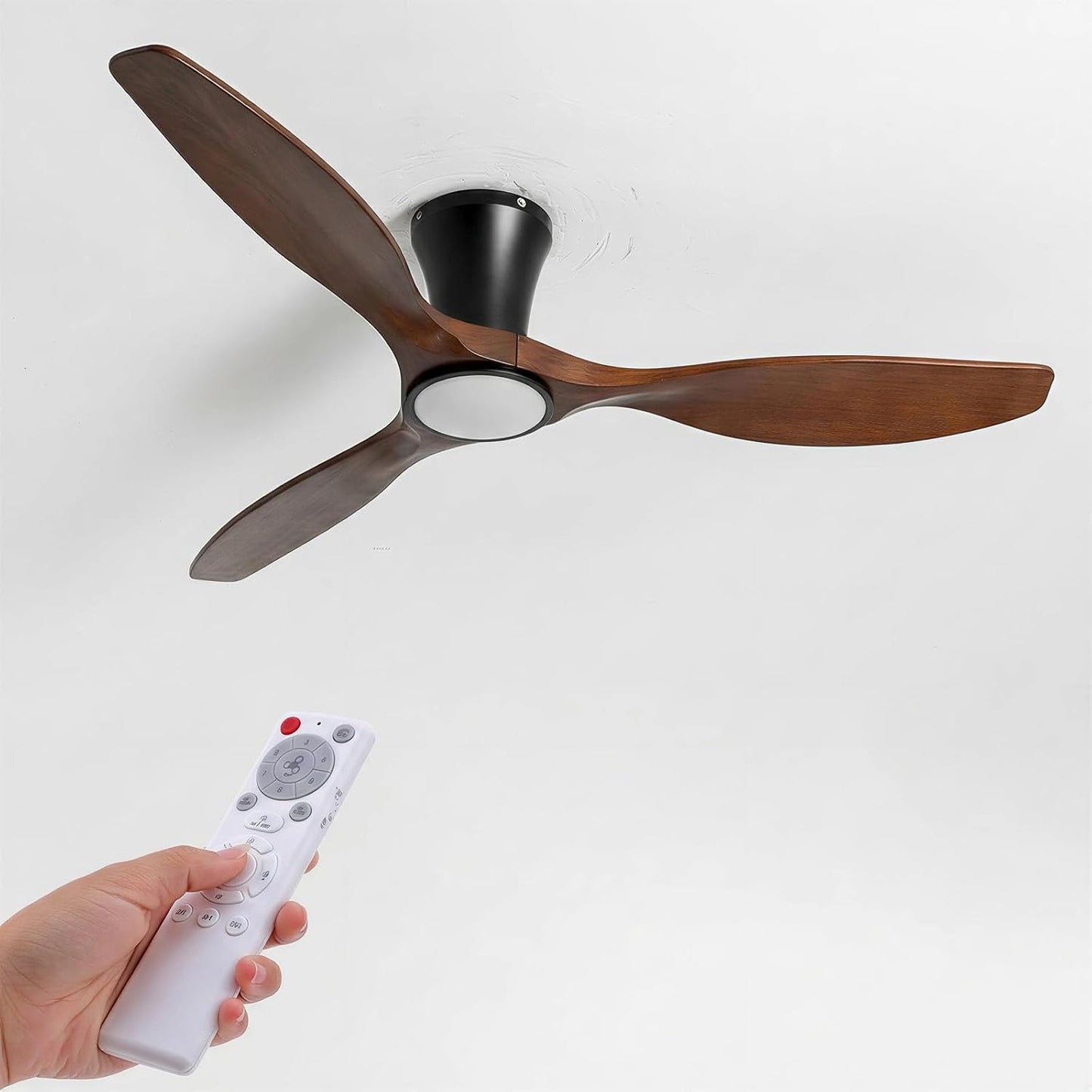 Ventilador techo madera 52pulg luces LED regulable control remoto