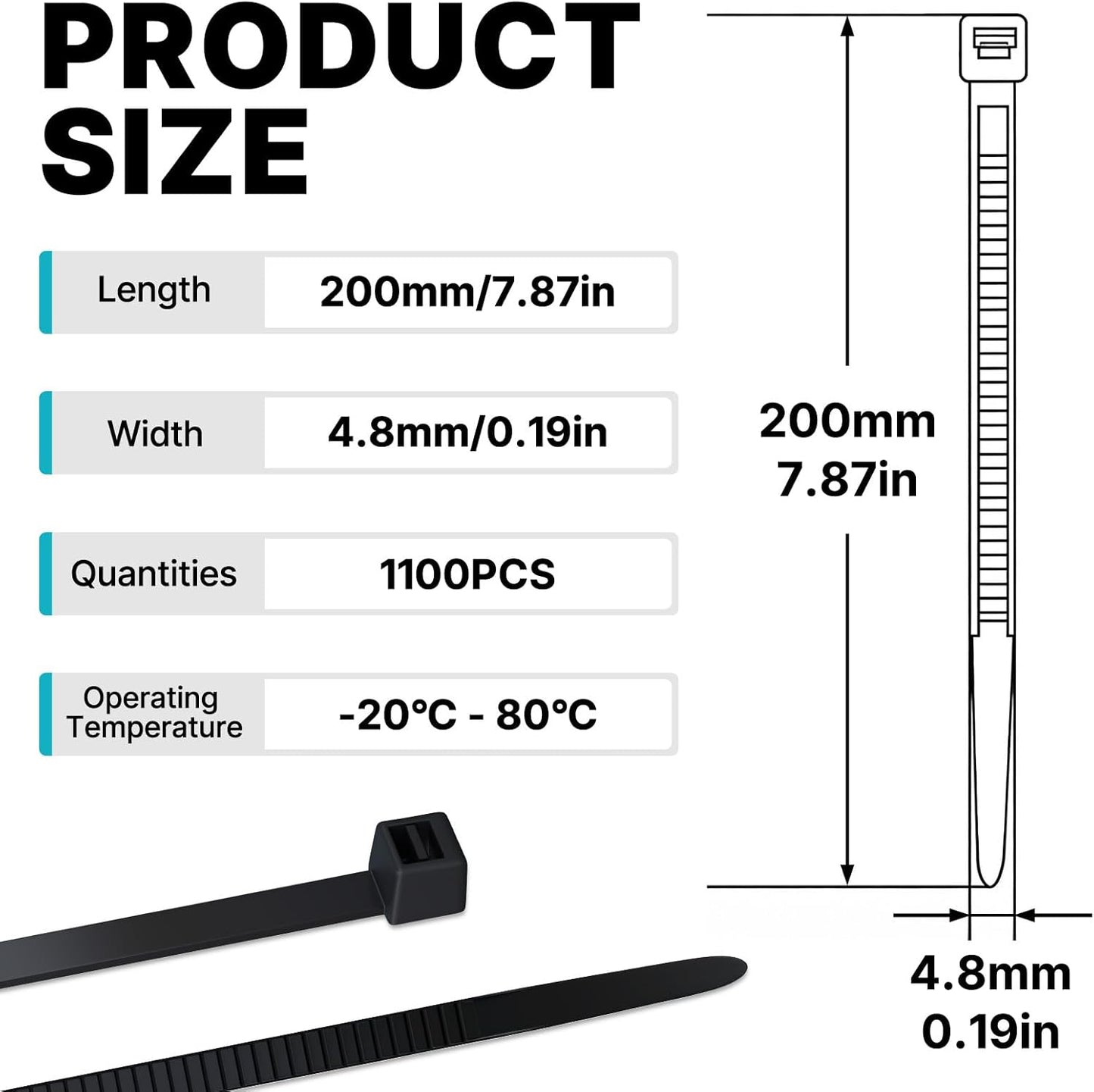 Bridas para cables 8pulg negras paquete 1100 resistentes UV