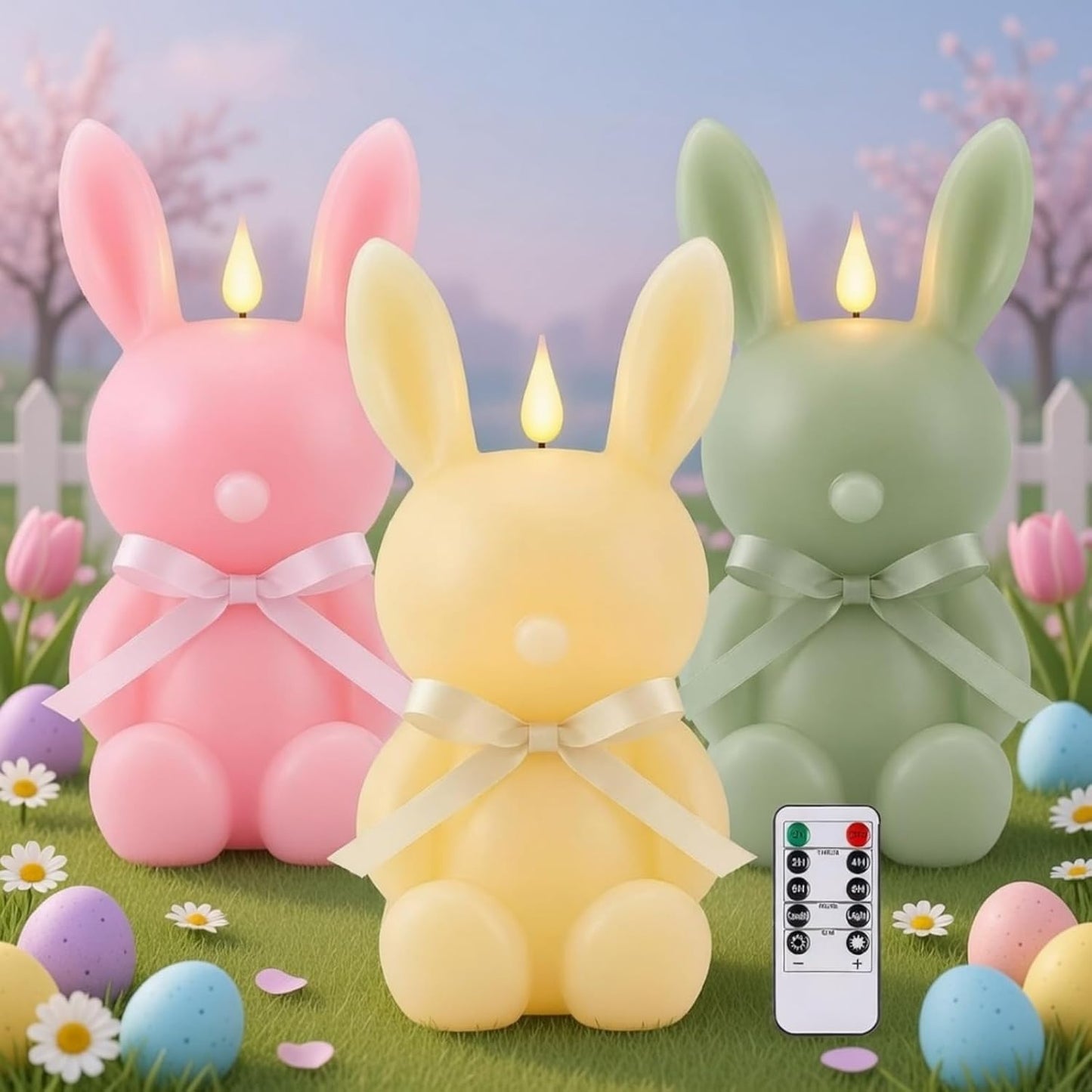 3 Velas LED Conejo 8pulg Control Remoto 3D Parpadeante