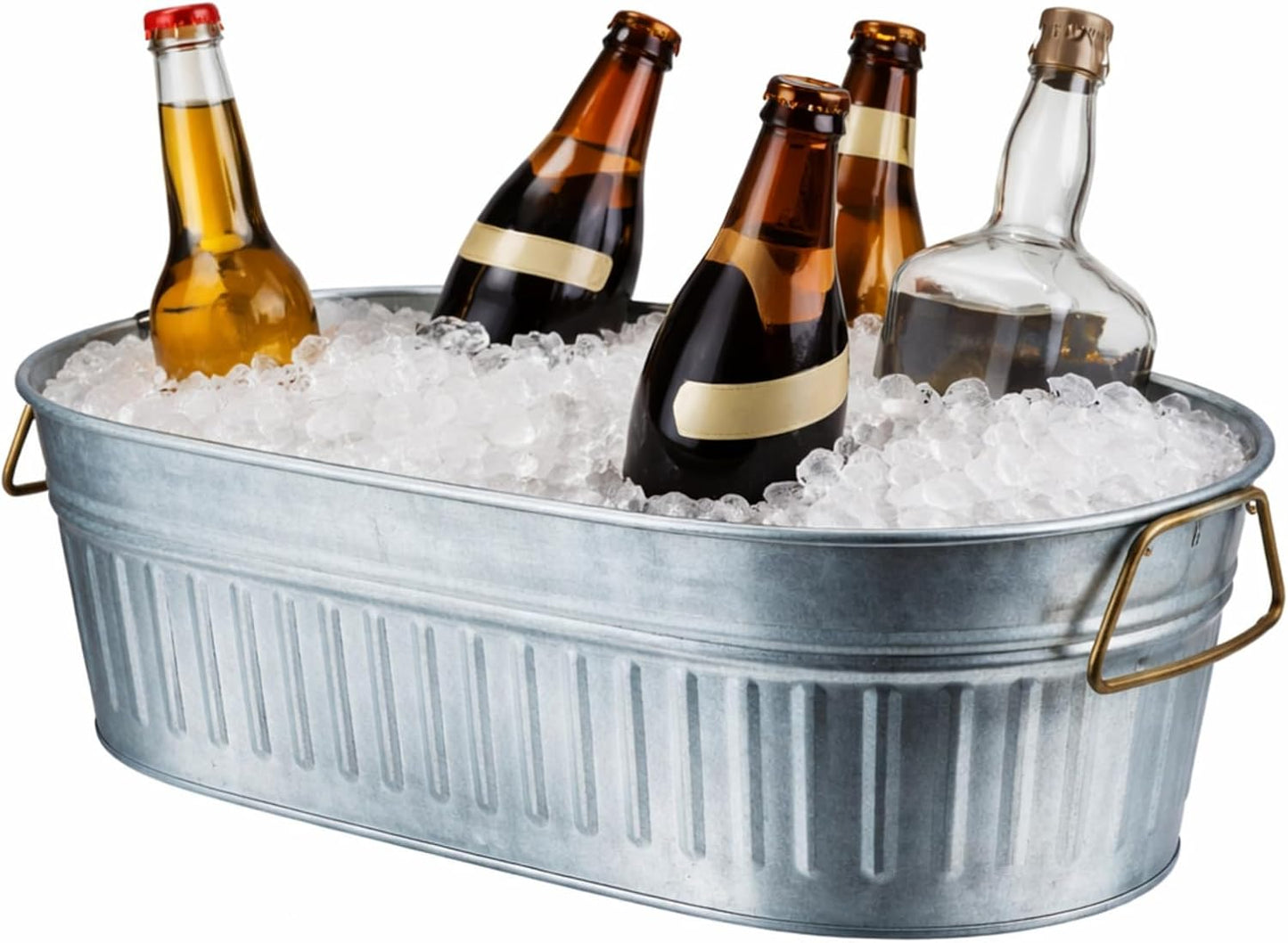 Cubo galvanizado para bebidas 5.3gal con asas plateado