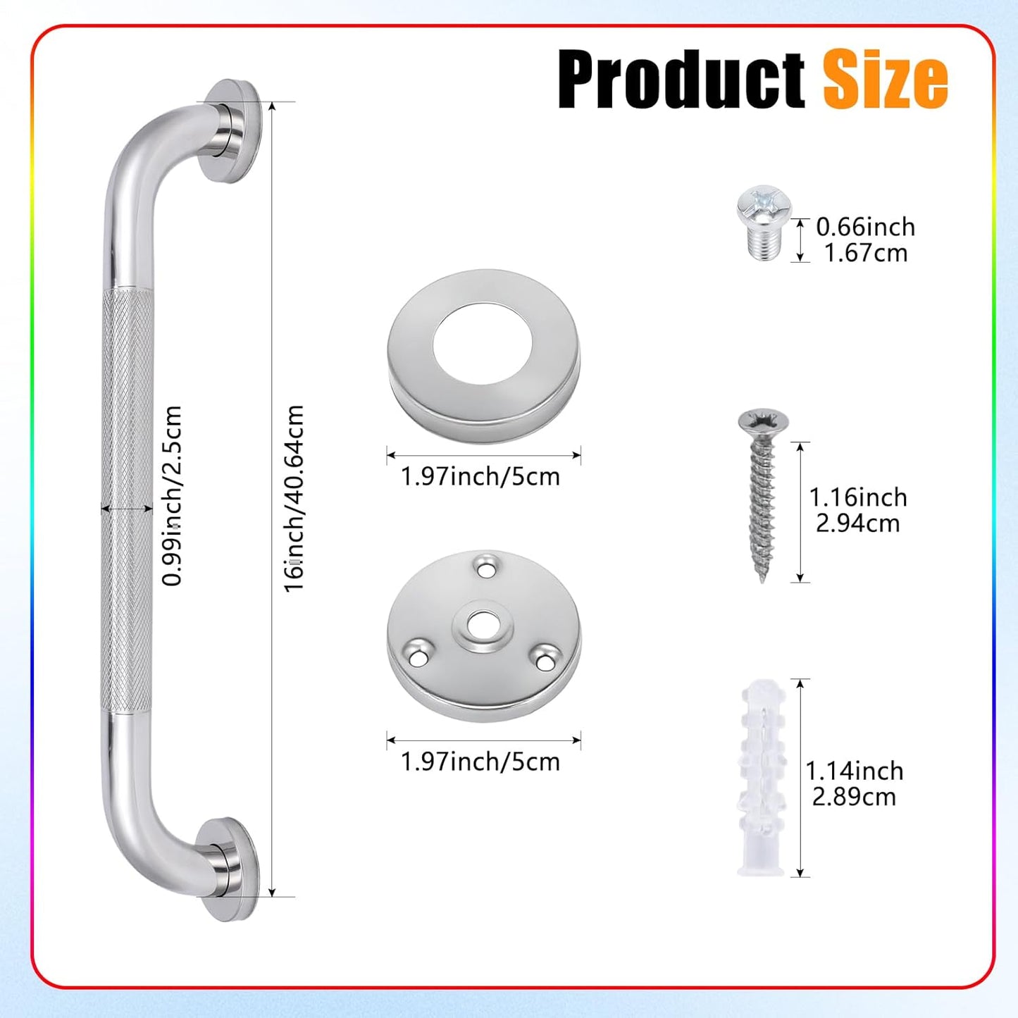 2 Barras Agarre Acero Inox 16pulg Pared Baño