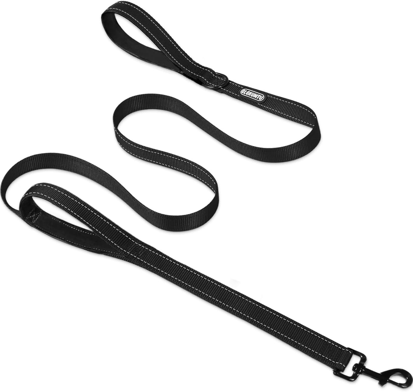 Correa perro 6ft 2 asas acolchadas mango tráfico reflectante negro
