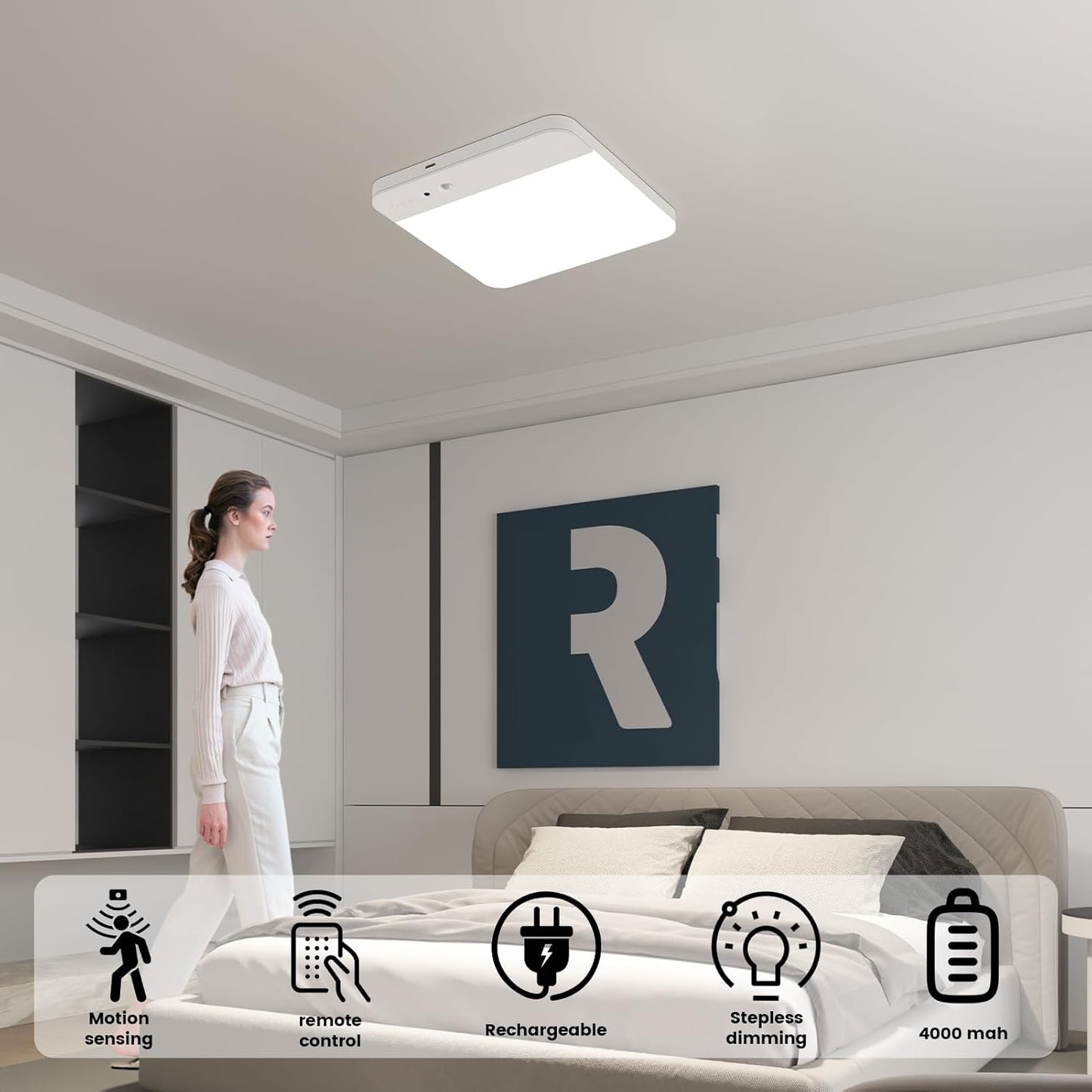 Lámpara techo recargable sensor movimiento 7.8pulg luz blanca