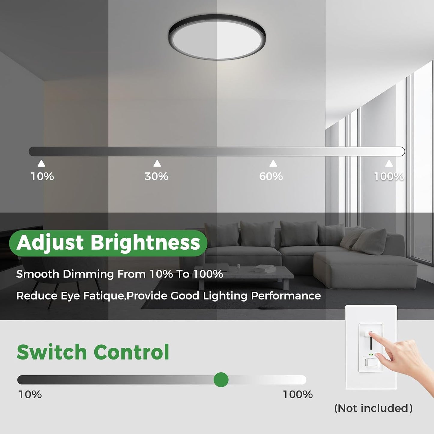 6 Luces LED Negro 13pulg Regulables 5 Temperaturas 24W Cocina Baño