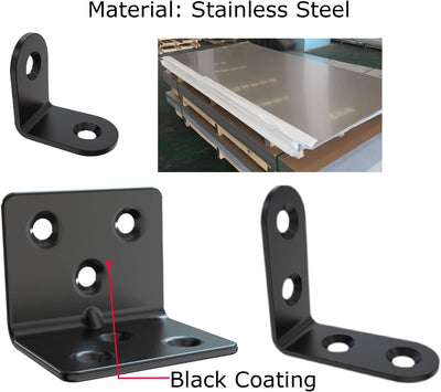 Soportes esquina acero inox negros forma L para madera set 3