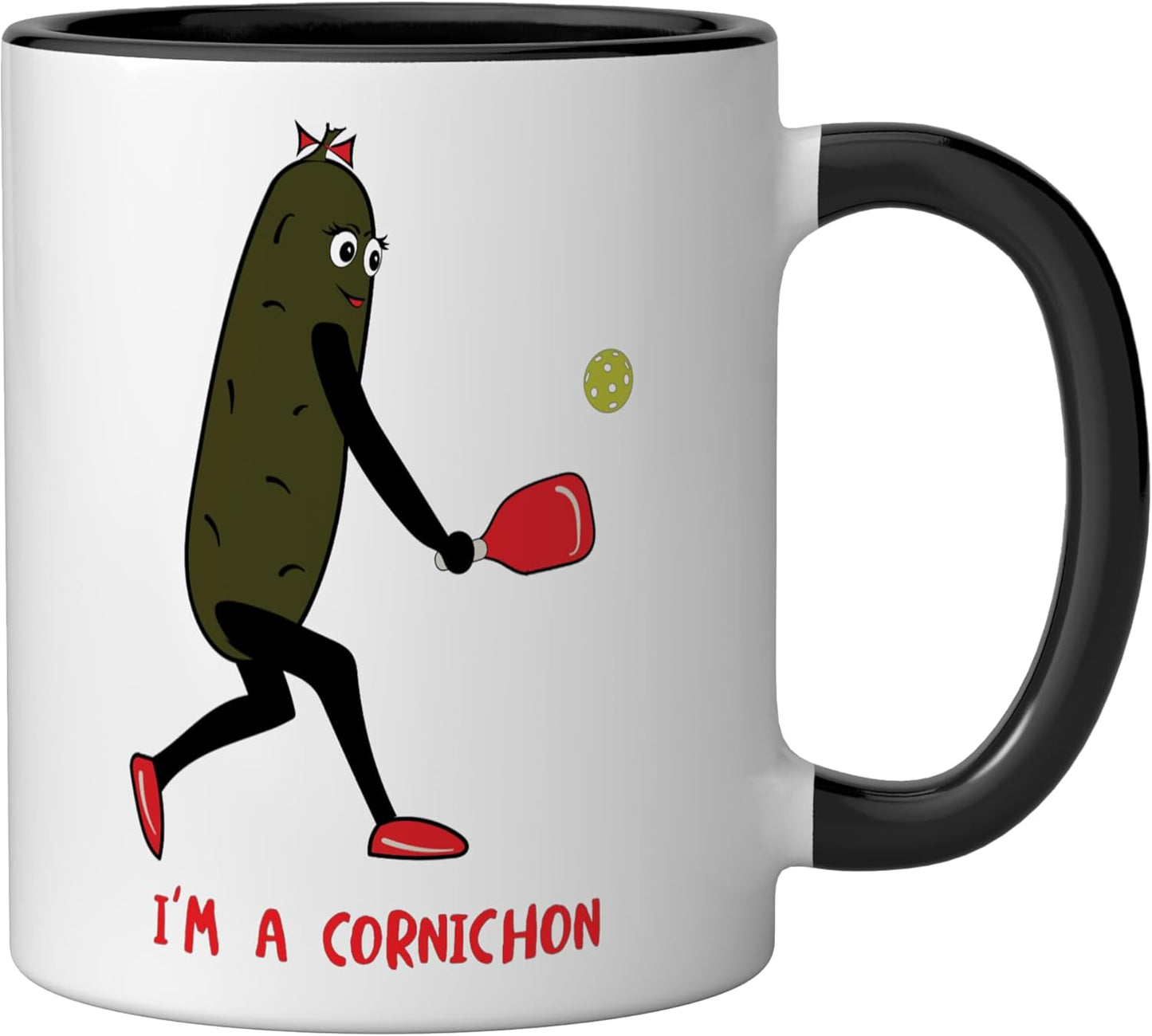 Taza Cerámica Pickleball Jugador Cornichon Negro/Blanco