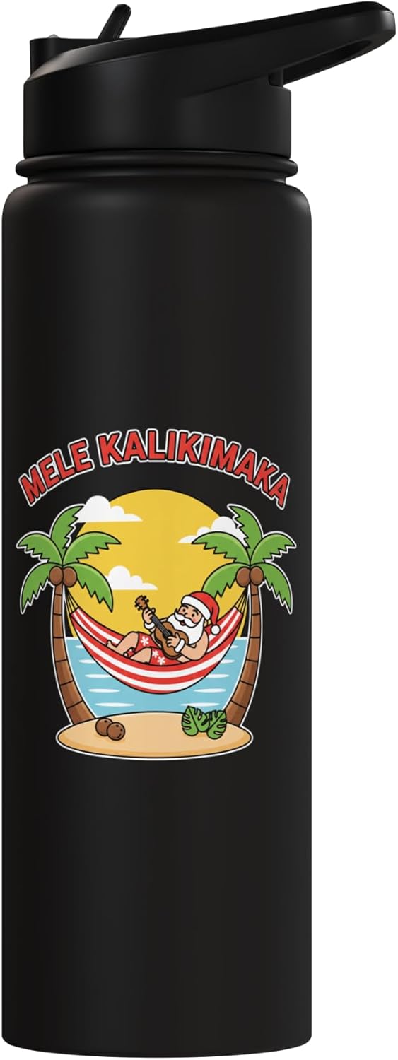 Botella de agua acero inoxidable aislada Kalikimaka Santa