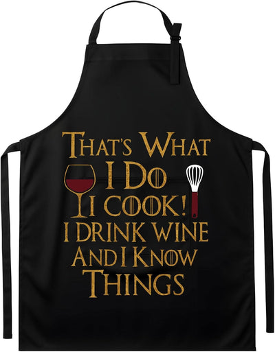 Delantal de cocina divertido con frase sobre vino unisex negro ajustable para todos