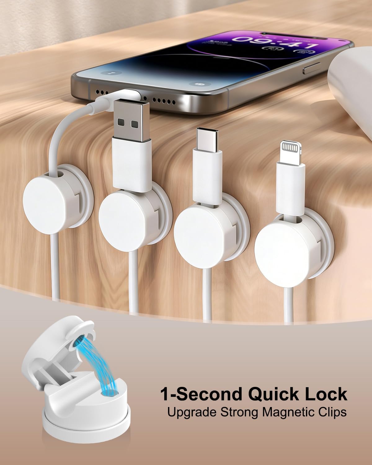 8 Clips Magnéticos Giratorios para Organizar Cables