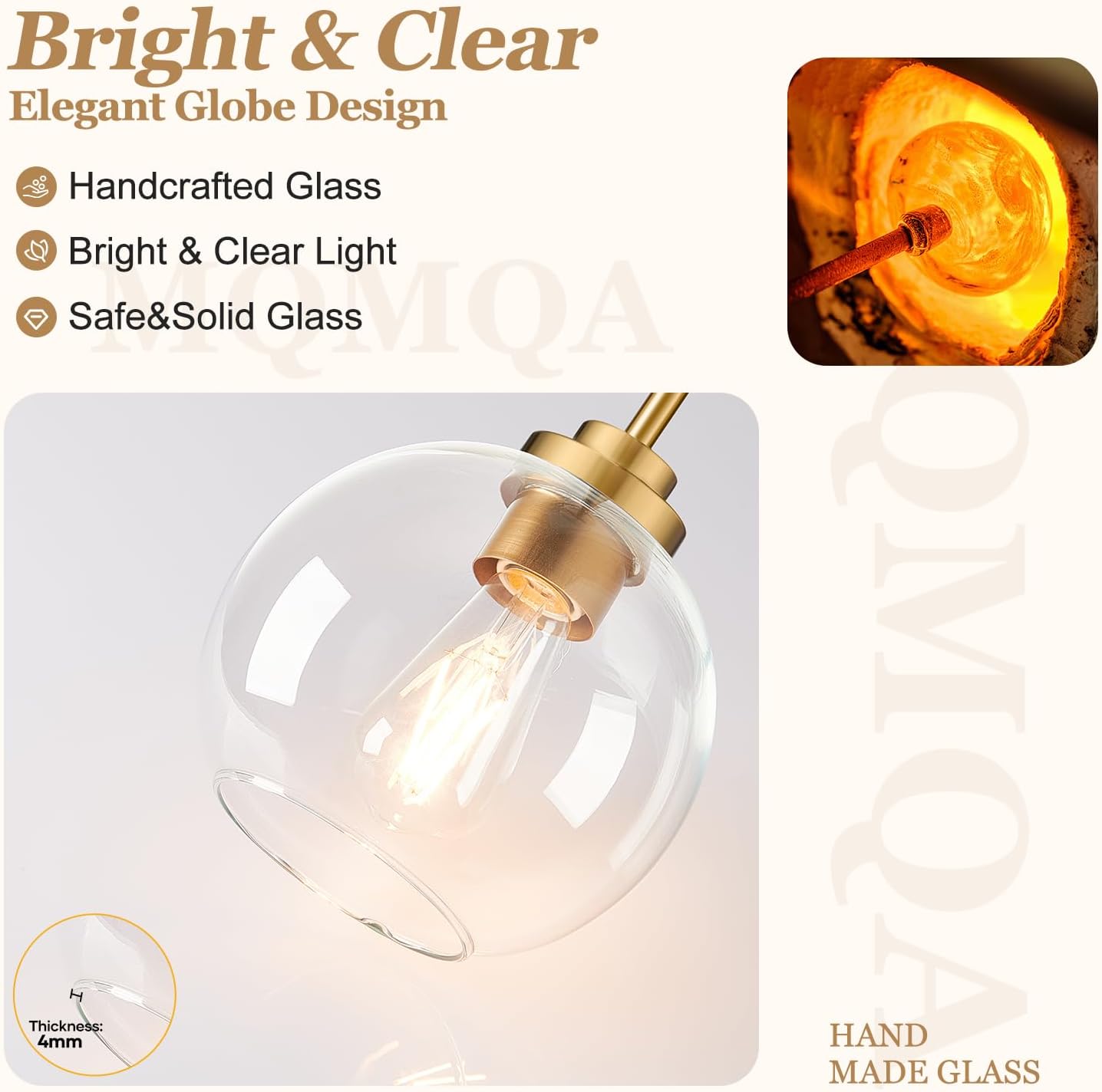 Luces colgantes globo 7.2pulg doradas isla cocina