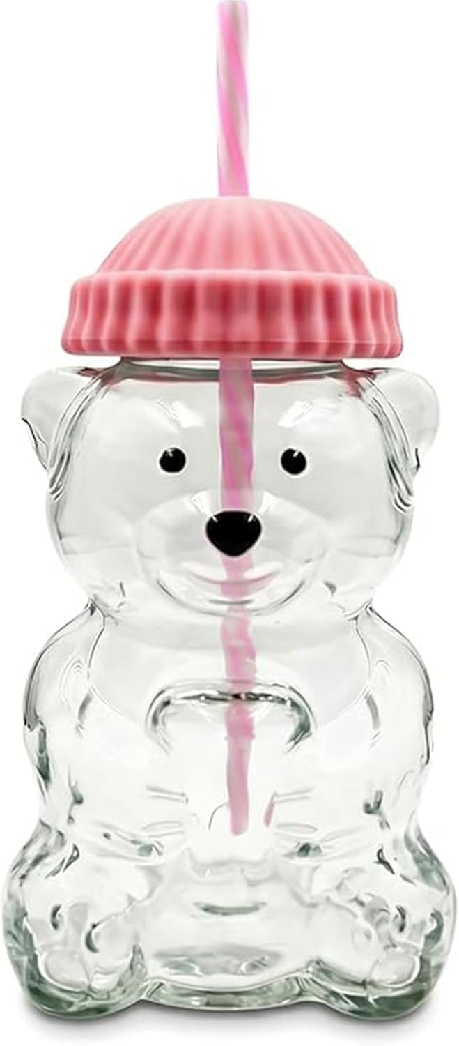 Vaso de vidrio con popete reutilizable para batidos, boba y café helado rosa